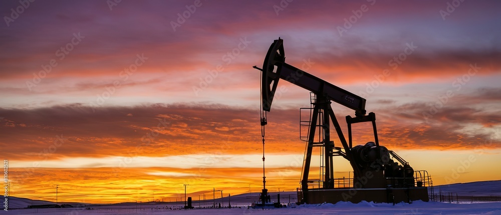 Oil and gas technology. Pumpjacks On Sunrise. Silhouette of oil pump jack on rig. Oil drilling company growth. Financial and commodity markets. oil and gas industry, technology, oil and gas.