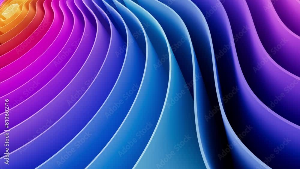 3D motion rendering of an abstract background of smooth lines of multi-color spline waves that move in a loop in a 4K 60fps resolution.