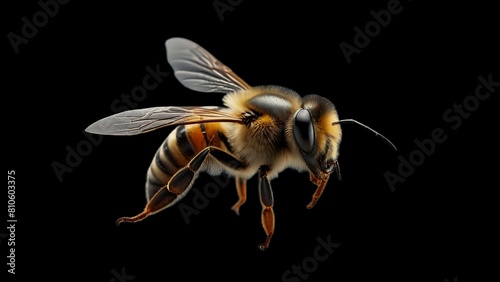 A stunning bee is flying, isolated on a transparent background, macro, incredible pollinator, generative AI © Muhammad Zubair