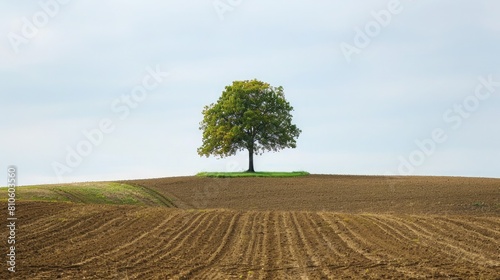 A lone tree standing strong amidst a vast field  symbolizing resilience and hope for a greener tomorrow.