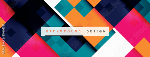 A vibrant design featuring azure squares on a white rectangle, with an electric blue triangle accent. The symmetry, pattern, and tints create an artistic display with a modern font