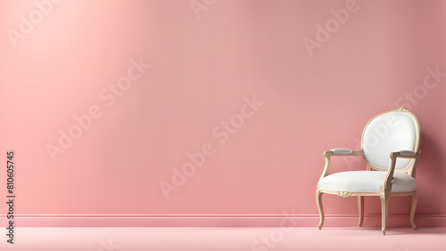 a chair in a pink room with a pink wall