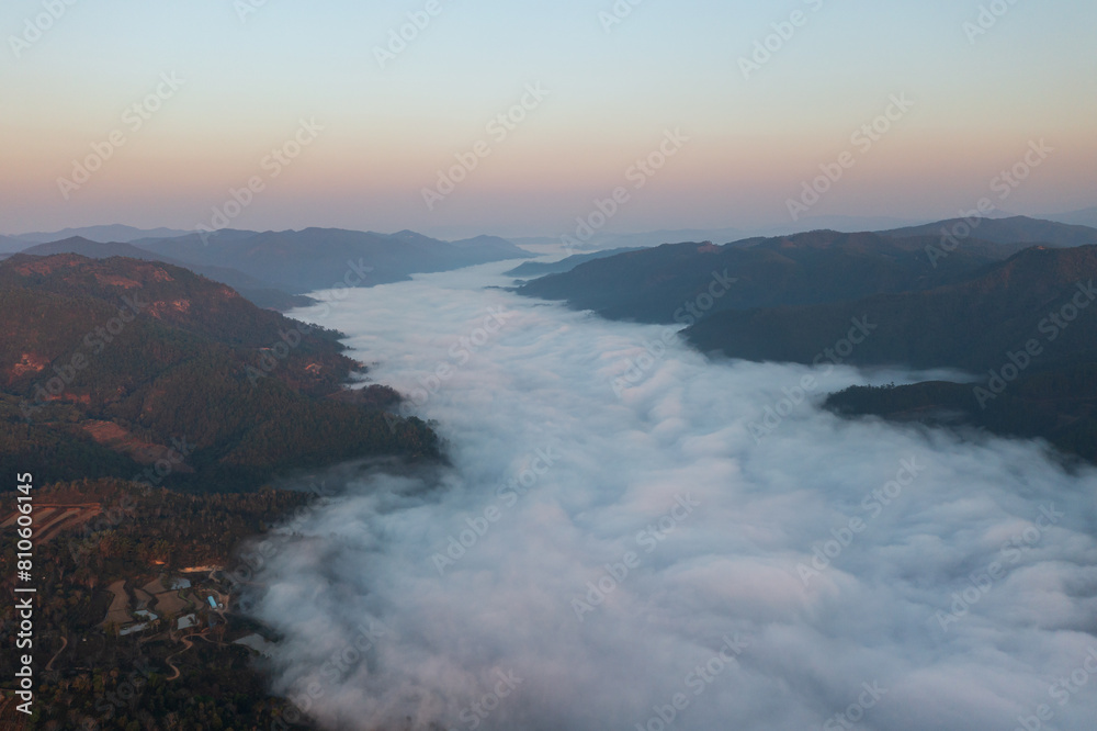 Aerial photography of Jingmai Mountain sunrise and sea of clouds