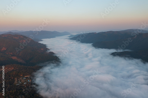 Aerial photography of Jingmai Mountain sunrise and sea of clouds