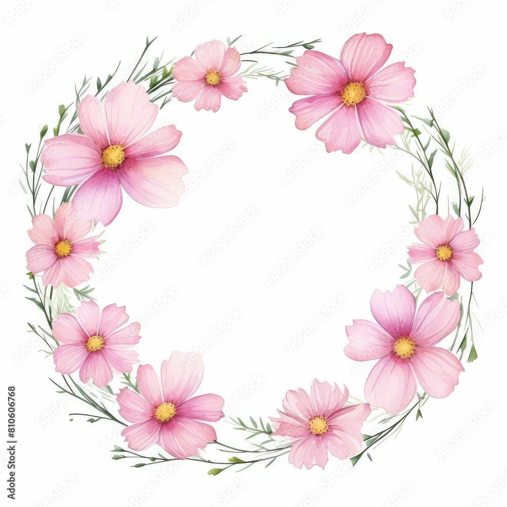 cosmos themed frame or border for photos and text. delicate pink and white. watercolor illustration, Floral wedding invitation template. cosmos themed frame or border for photos and text. delicate pink and white. watercolor illustration, Floral wedding invitation template.