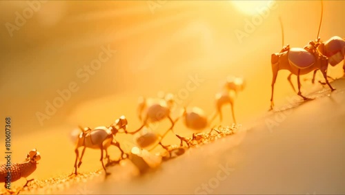 Busy anthill workers play vital roles in colonys survival through organized teamwork. Concept Ants, Colony, Workers, Survival, Teamwork photo