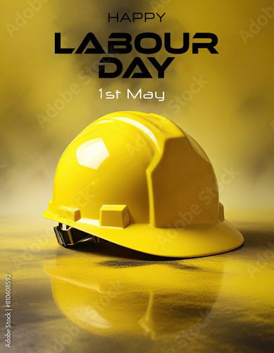 Illustration of a Background for Labour Day with Yellow Hard Hat.