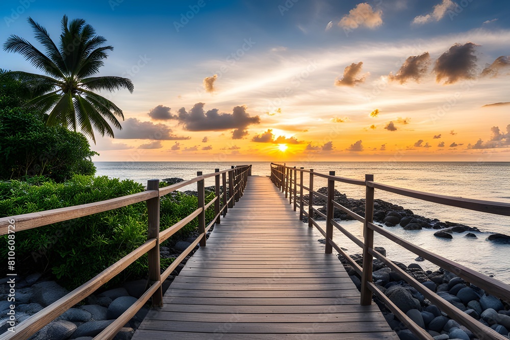 Fototapeta premium View of wooden bridge