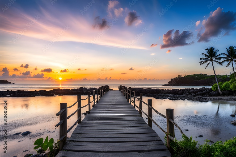 Fototapeta premium View of wooden bridge