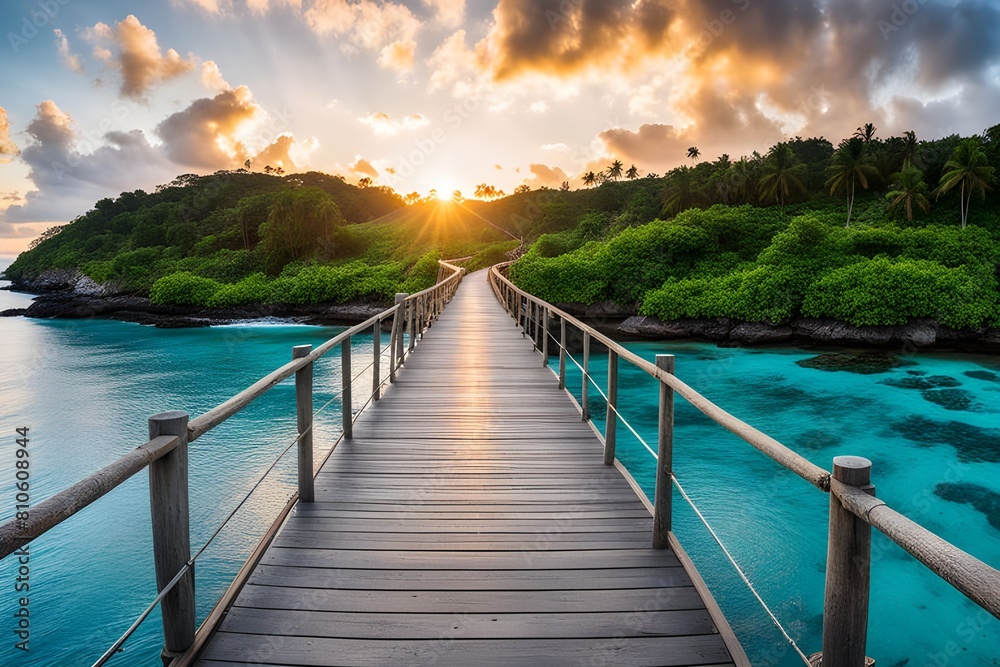 Fototapeta premium View of wooden bridge