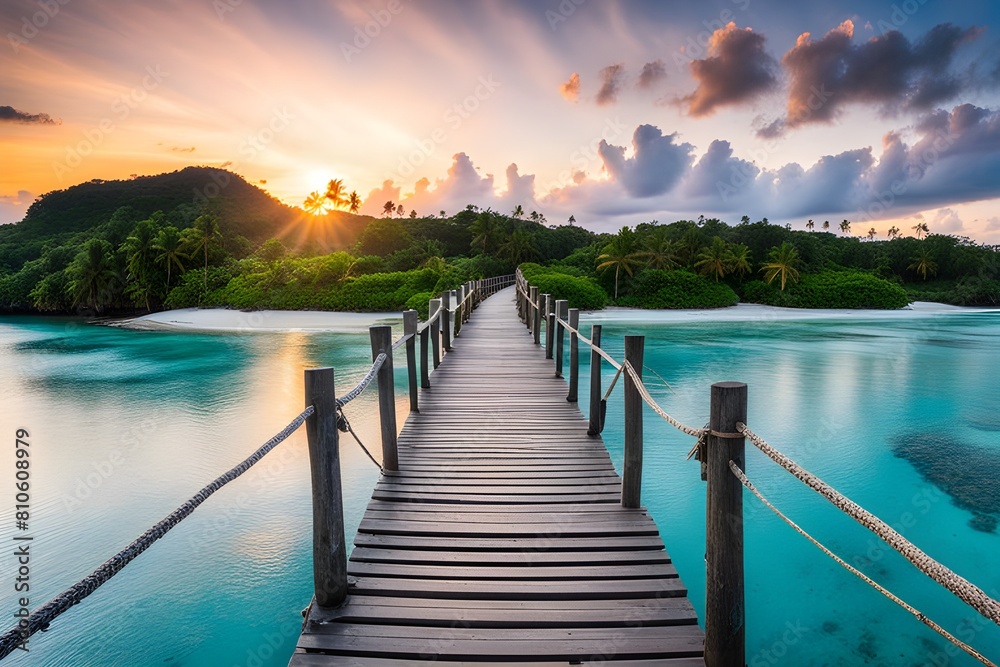 Fototapeta premium View of wooden bridge