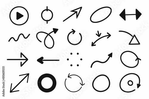Doodle lines, Arrows, circles and curves vector. hand drawn design elements