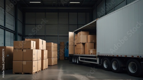 Efficient Delivery: Boxes Packed and Loaded onto Large Truck, Generative AI.