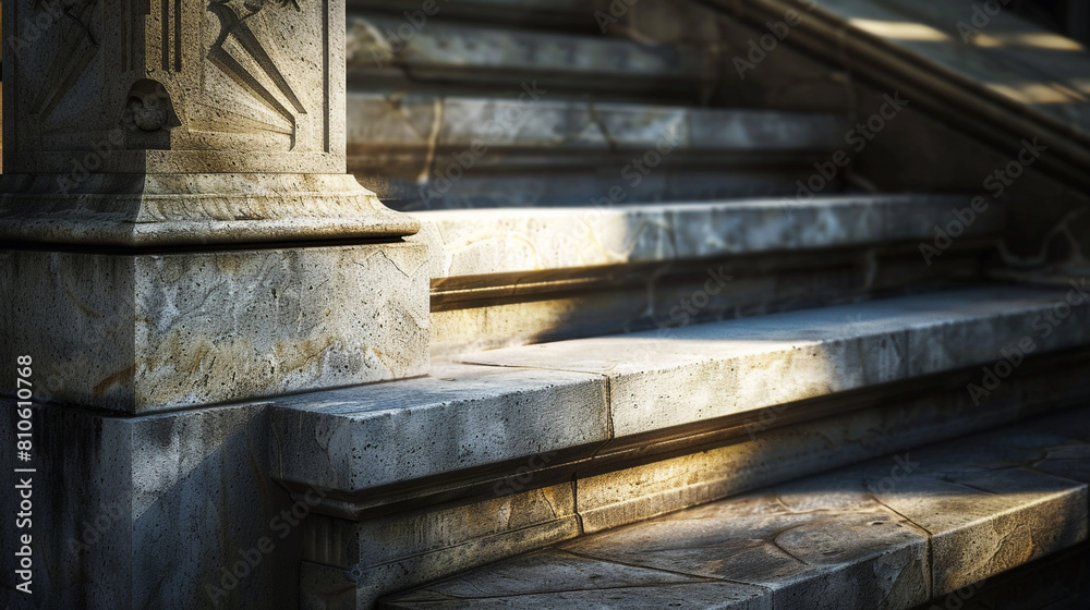 Interplay of shadows on the steps of an art deco staircase in an old building, a close-up view. Interplay of shadows on the steps of an art deco staircase in an old building, a close-up view.