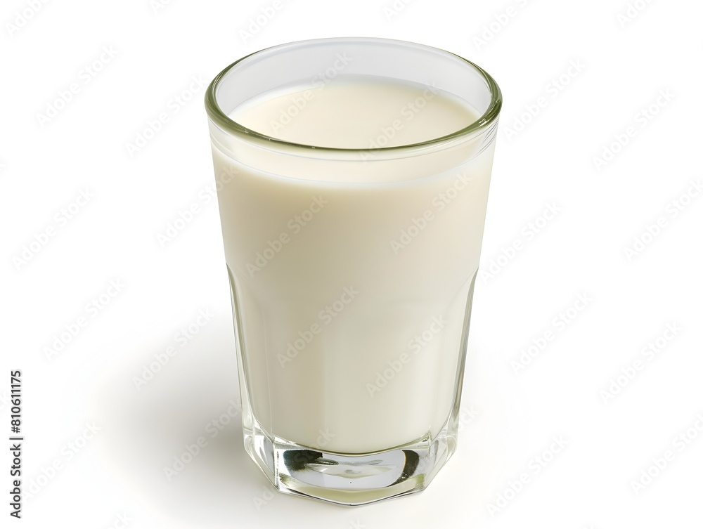 Creamy Milk in a Transparent Glass on a White Background Creamy Milk in a Transparent Glass on a White Background