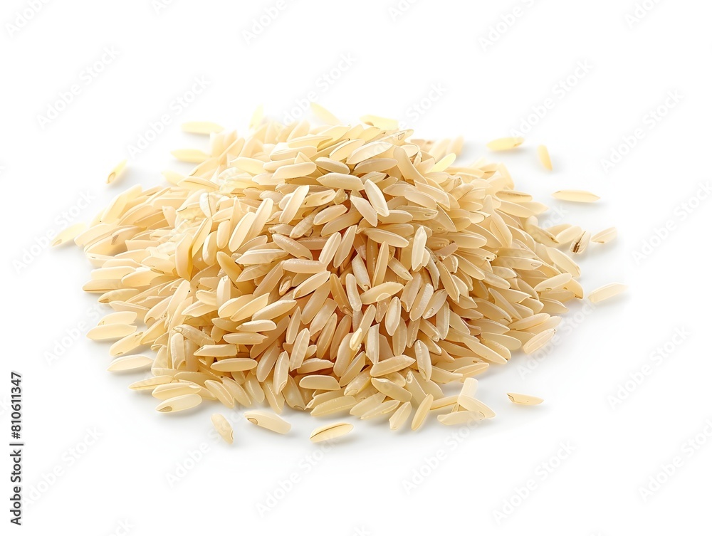 Freshly Harvested Organic Rice Grains on Simple White Background Freshly Harvested Organic Rice Grains on Simple White Background