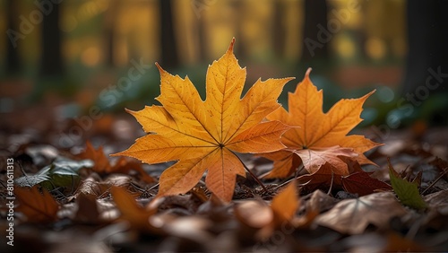 Autumn Maple Leaves: Vibrant Orange Carpet with Ethereal Bokeh Effect.