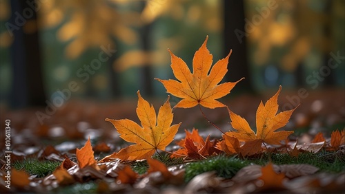 Autumn Maple Leaves: Vibrant Orange Carpet with Ethereal Bokeh Effect.