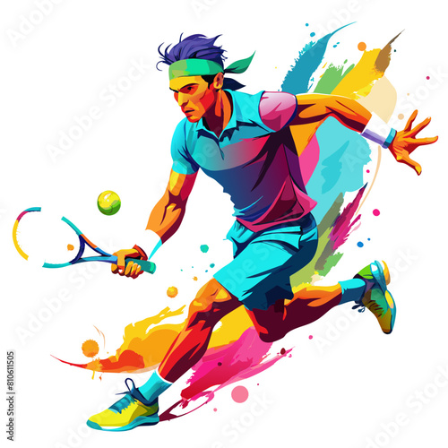 Tennis Player Playing action colorful watercolor illustration