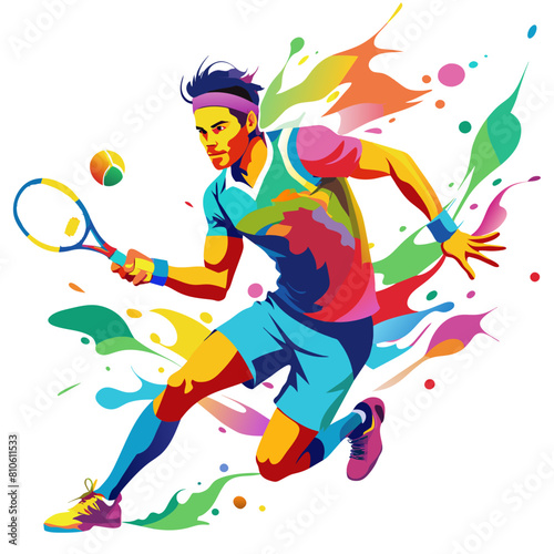 Tennis Player Playing action colorful watercolor illustration