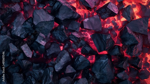 Artistic Coal Fragments With Glowing Red Light and Deep Shadows