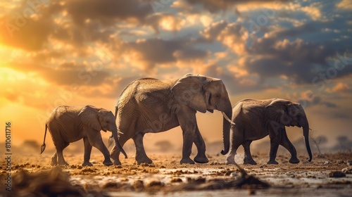 A family of elephants walking majestically across a vast savanna  emphasizing the importance of wildlife conservation.