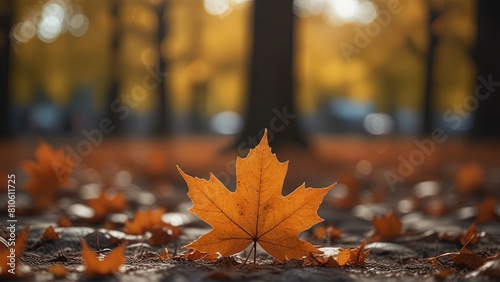 Autumn Maple Leaves: Vibrant Orange Carpet with Ethereal Bokeh Effect.