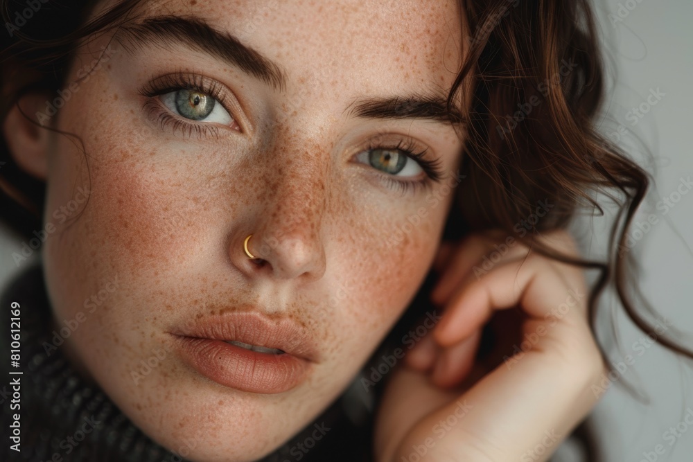 Close-Up Portrait of a Young Woman with Freckles and Intense Green Eyes, Expressive Beauty
Close-Up Portrait of a Young Woman with Freckles and Intense Green Eyes, Expressive Beauty