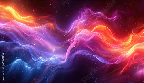 An abstract background with swirling nebulae and stars  with colors of deep blues  purples  reds  oranges  and yellows  evoking the vastness of space. Created with Ai