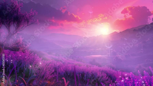 luminous sunset in the valley. a radiant evening scene. seamless looping overlay 4k virtual video animation background photo