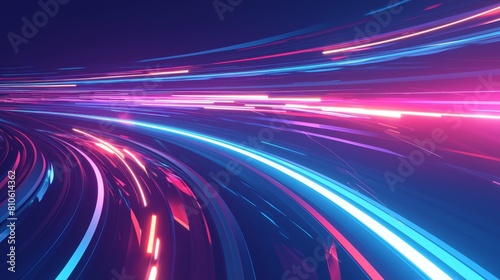 Futuristic 3D Motion Traces with High-Speed Light Beams on Blue  Purple  Red  and Yellow Background   4K HD Wallpaper 3d render motion line of speed and power or light trails. High-speed light with 5g