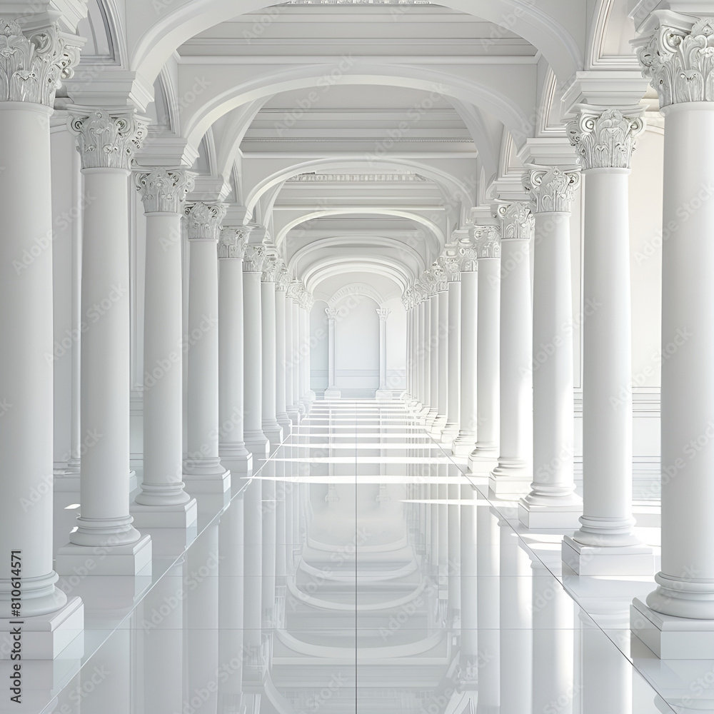 3d rendering white corridor pillars background render 3d rendering white corridor pillars background render