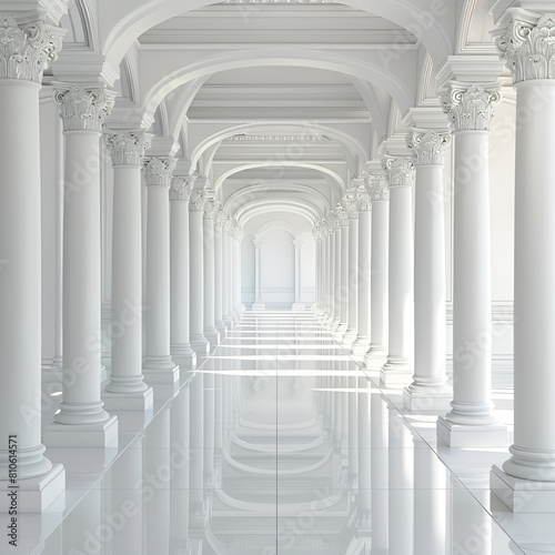 3d rendering white corridor pillars background render 