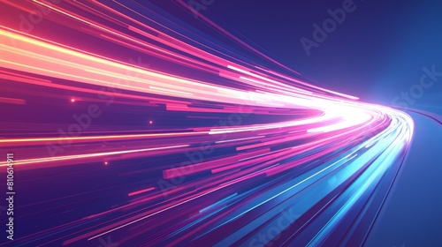 Futuristic 3D Motion Traces with High-Speed Light Beams ,5G Technology fast and futuristic backgroud 3d render motion line of speed and power  light trails. High-speed light with curve movement beam. 