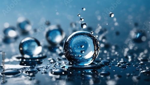 Realistic water droplets on blue background design wallpaper