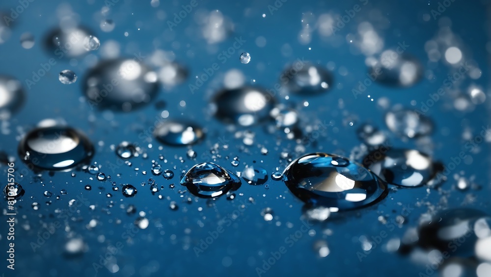Realistic water droplets on blue background design wallpaper