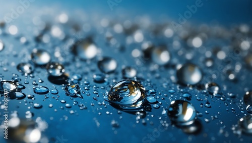 Realistic water droplets on blue background design wallpaper