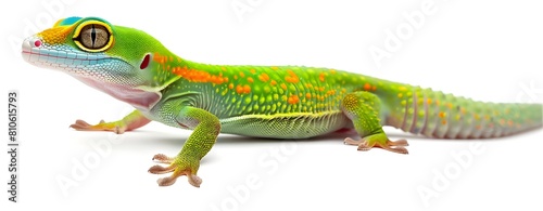 Phelsuma madagascariensis - gecko isolated on white. Colorful Madagascar Gecko Isolated on White. Vibrant Madagascar Day Gecko on White Background