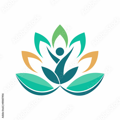 Yoga logo with tree concept vector logo vector, Human meditation in lotus flower icon isolated on white background, simple clean logo, Creative Logo Icon, 2d style, vector logo icon, vector illustr