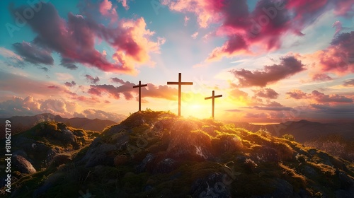 Three Holy Crosses On Top Of Mount Morissolo, Religious Flare , Religious cross on rock