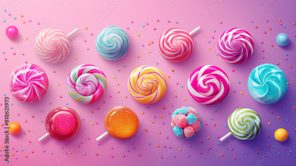 Colorful lollipops on a pink background. Colorful lollipops on a pink background.