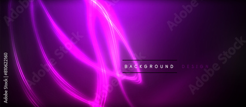 Vibrant neon lines in hues of water, purple, violet, sky, pink, magenta, and electric blue illuminate a dark background, creating a stunning visual effect reminiscent of gas signage