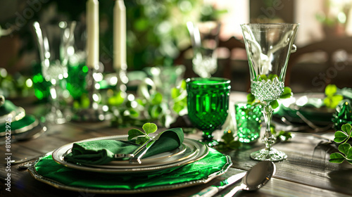Stylish table setting for St. Patricks Day celebration