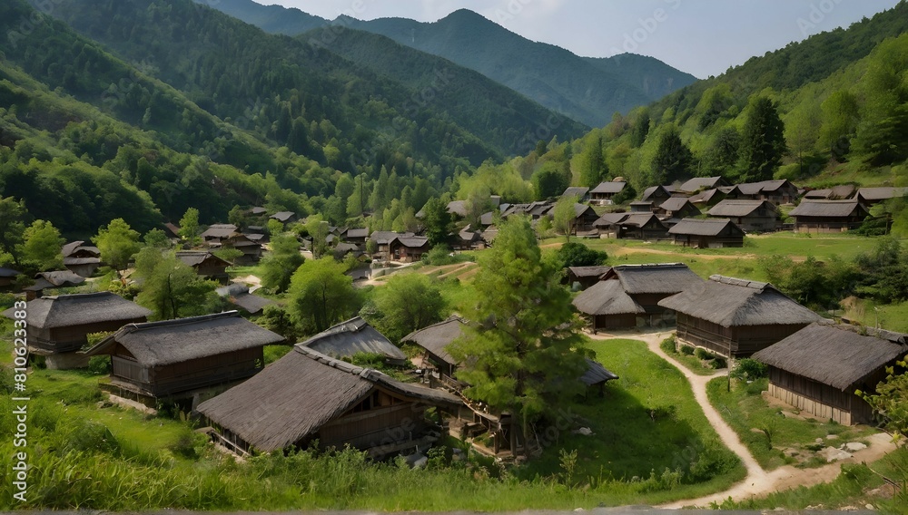 Image of shiroka laka with the villages nature Image of shiroka laka with the villages nature
