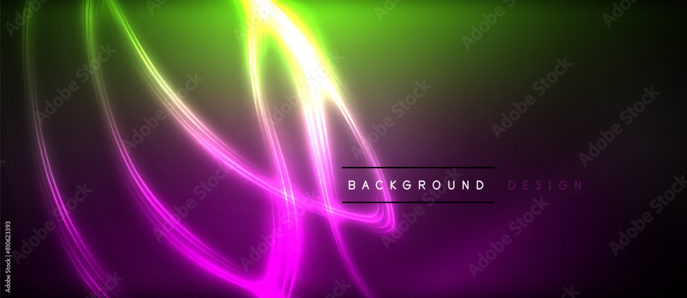 Obraz premium A stunning neon wave in shades of purple, magenta, and electric blue creates a vibrant visual effect lighting up the dark background, a true work of art in the world of entertainment