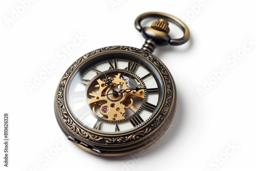 Steampunk-style pocket watch photo on white isolated background
