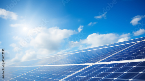 Solar panels on the roof of the house blue sky background  photo shot