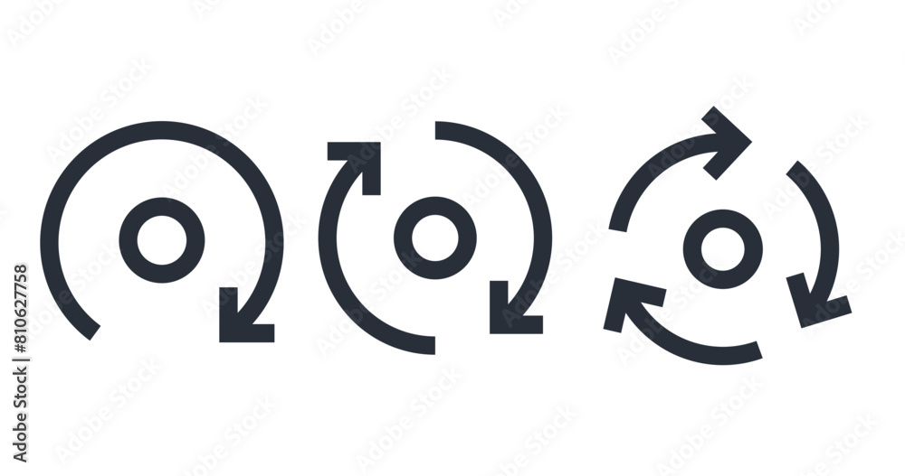 Design element. Circle of arrows recycle, repeat, refresh. Set of vector icons isolated on white background. Design element. Circle of arrows recycle, repeat, refresh. Set of vector icons isolated on white background.