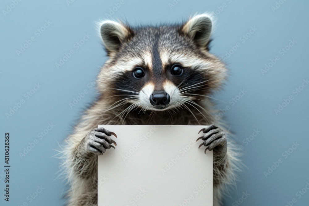 Raccoon holding blank sign