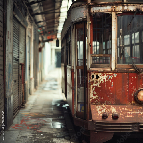 Vintage Tram in an Old City Street